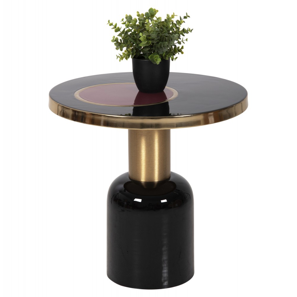 Τραπέζι βοηθητικό "ERODE" από μέταλλο σε χρώμα μαύρο/κερασί/χρυσό Φ50,5x50