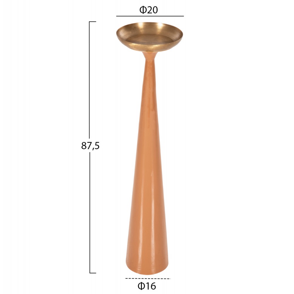 Διακοσμητικό κηροπήγιο δαπέδου "GUNTUR" από μέταλλο σε χρώμα σομόν/χρυσό Φ20x87,5