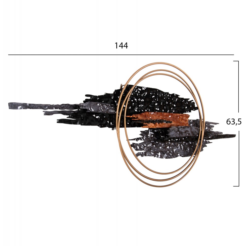 Διακοσμητικό τοίχου από μέταλλο σε χρώμα μαύρο/ανθρκί/χρυσό 144x63,5
