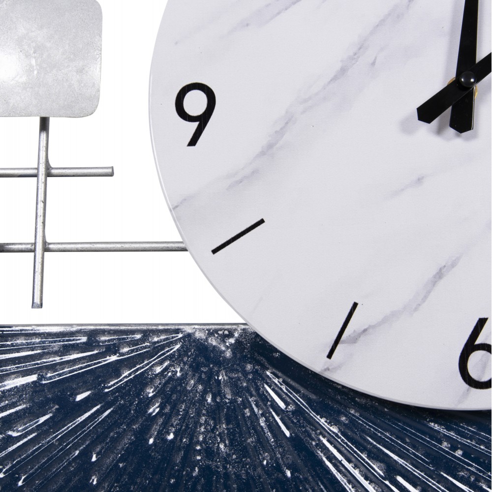 Ρολόι τοίχου από μέταλλο σε χρώμα λευκό/μπλέ/χρυσό 92x51