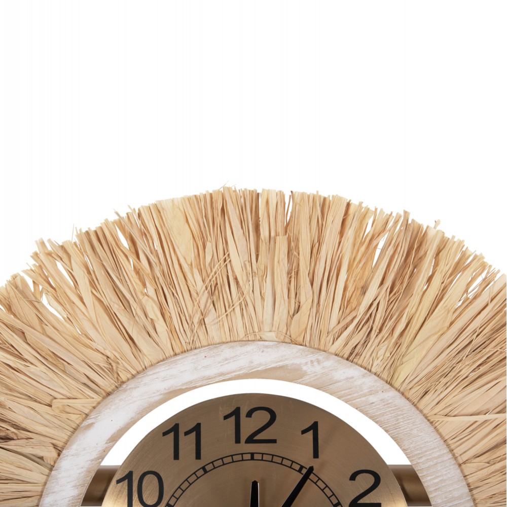 Ρολόι τοίχου από μέταλλο/ίνες raffia σε χρώμα μαύρο/χρυσό/φυσικό 100x49