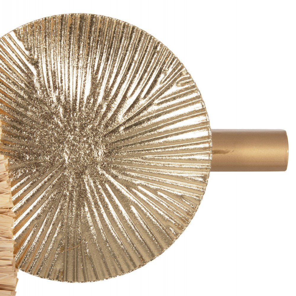 Ρολόι τοίχου από μέταλλο/ίνες raffia σε χρώμα μαύρο/χρυσό/φυσικό 100x49