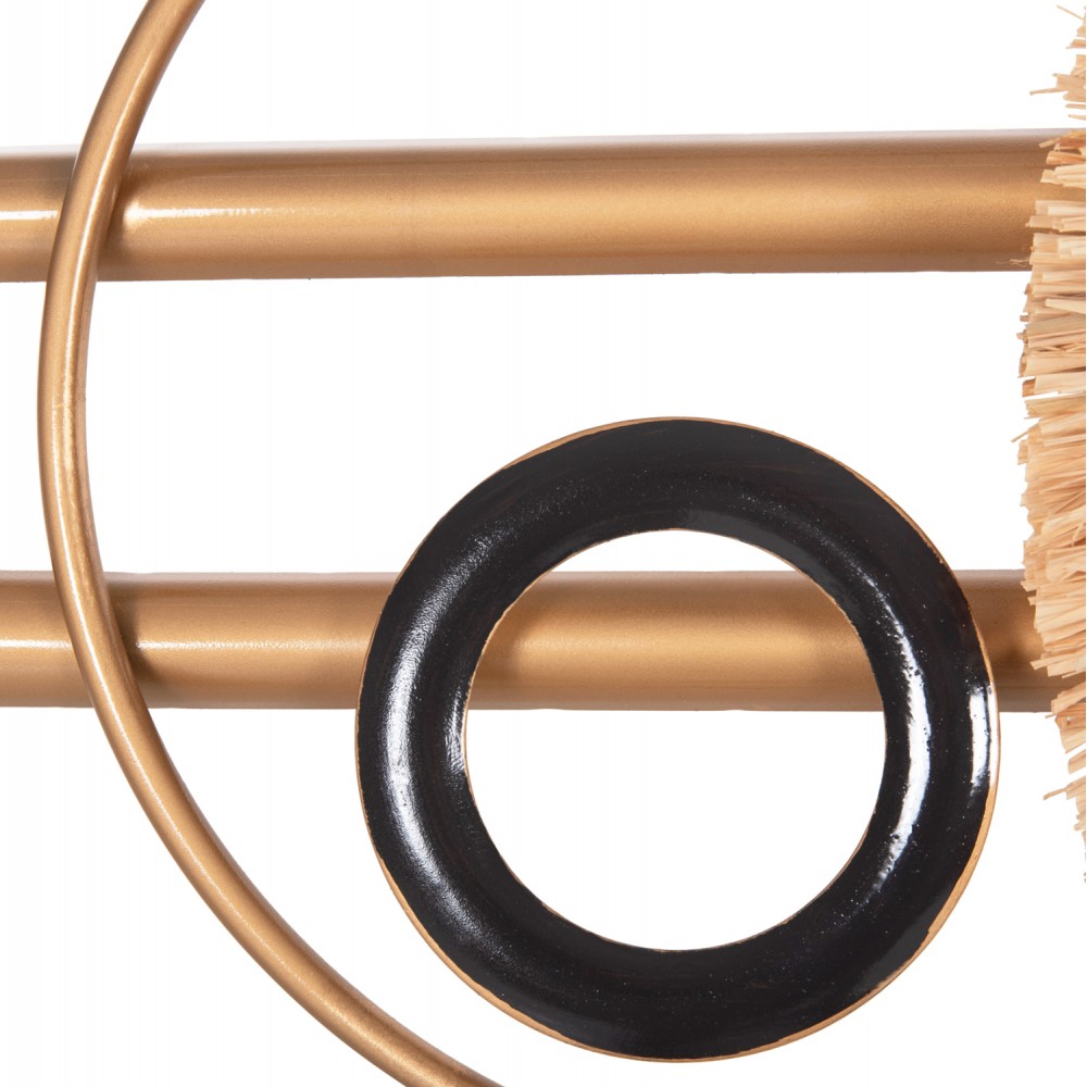 Ρολόι τοίχου από μέταλλο/ίνες raffia σε χρώμα μαύρο/χρυσό/φυσικό 100x49