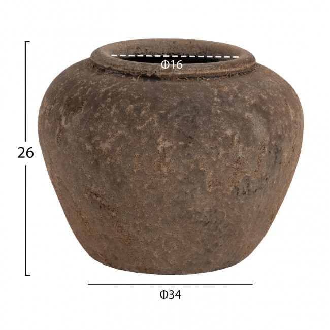 Διακοσμητικό βάζο "ZATI" από τερακότα σε χρώμα γκρι Φ34x26