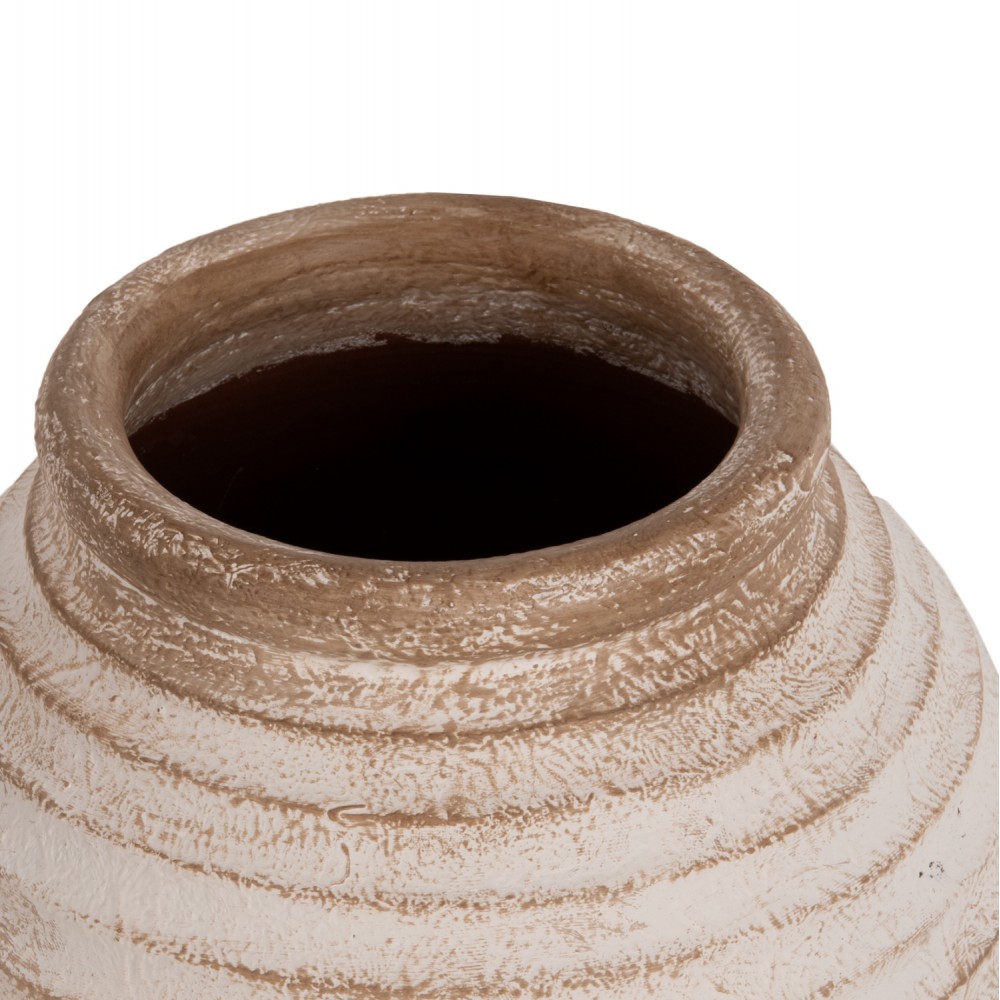Διακοσμητικό βάζο δαπέδου "PYDNA" από τερακότα σε χρώμα αντικέ λευκό/μπεζ Φ28x35