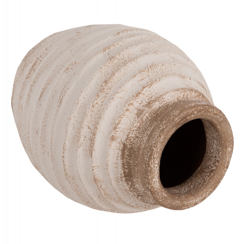 Διακοσμητικό βάζο "PYDNA" από τερακότα σε χρώμα αντικέ λευκό/μπεζ Φ20x25