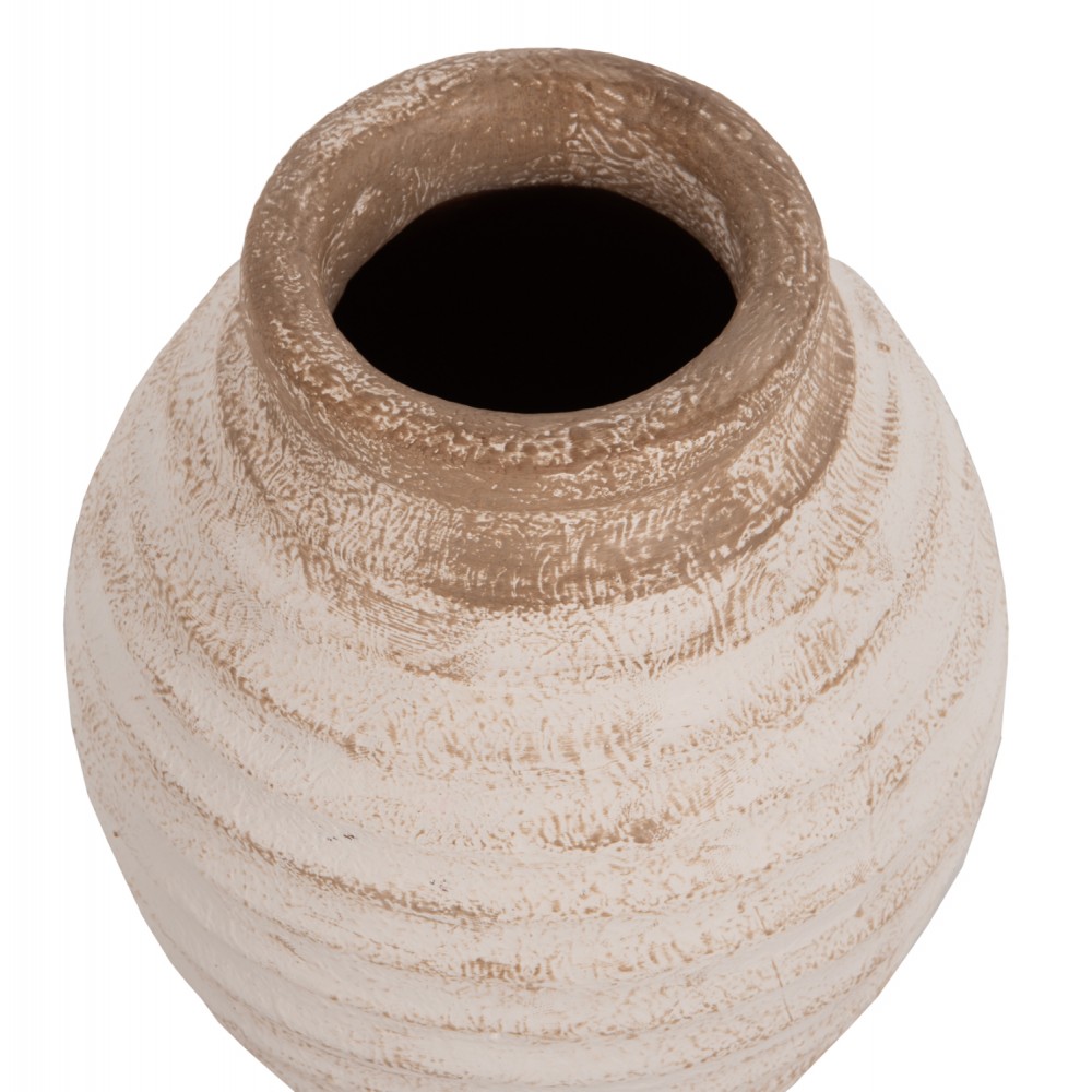 Διακοσμητικό βάζο "PYDNA" από τερακότα σε χρώμα αντικέ λευκό/μπεζ Φ20x25
