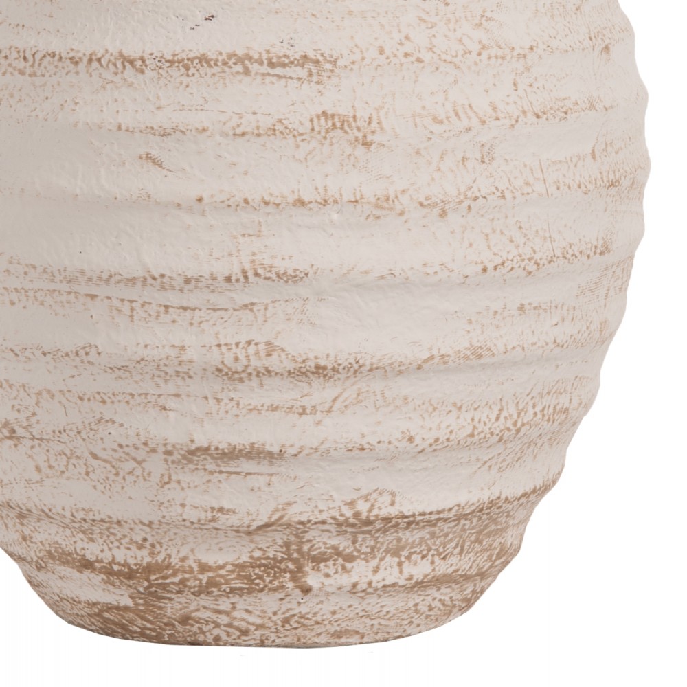 Διακοσμητικό βάζο "PYDNA" από τερακότα σε χρώμα αντικέ λευκό/μπεζ Φ20x25