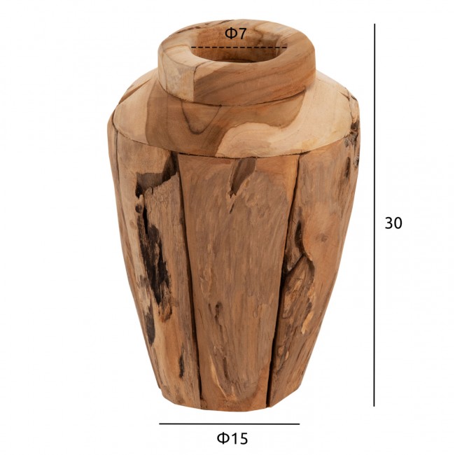 Διακοσμητικό βάζο από ξύλο σε χρώμα φυσικό Φ15x30