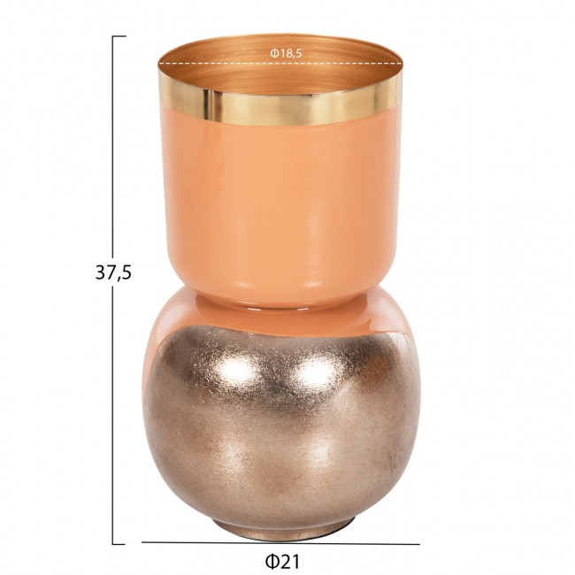 Διακοσμητικό βάζο επιτραπέζιο "LINGON" από μέταλλο σε χρώμα σομόν/ασημί Φ21x37,5