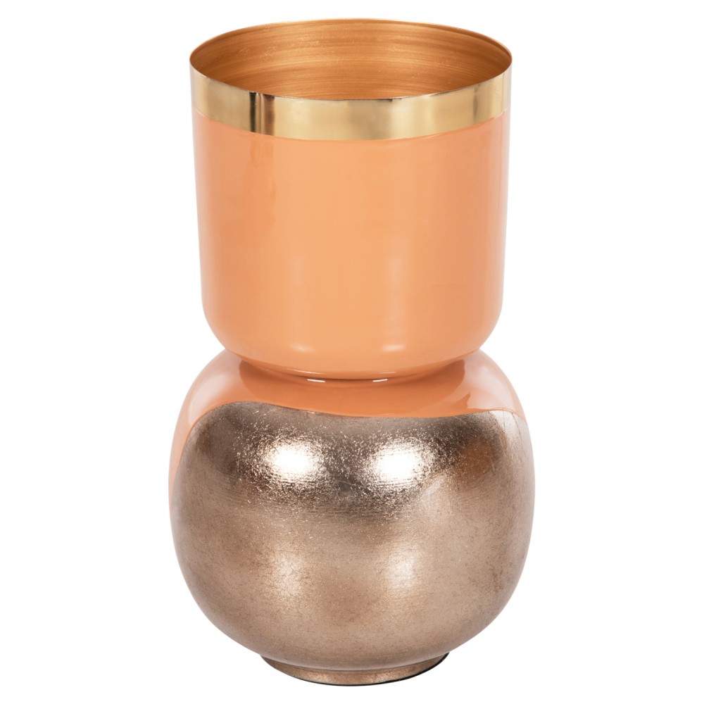 Διακοσμητικό βάζο επιτραπέζιο "LINGON" από μέταλλο σε χρώμα σομόν/ασημί Φ21x37,5