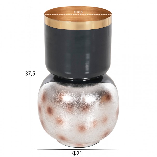 Διακοσμητικό βάζο επιτραπέζιο "LINGON" από μέταλλο σε χρώμα μπλέ ανθρακί/ασημί Φ21x37,5