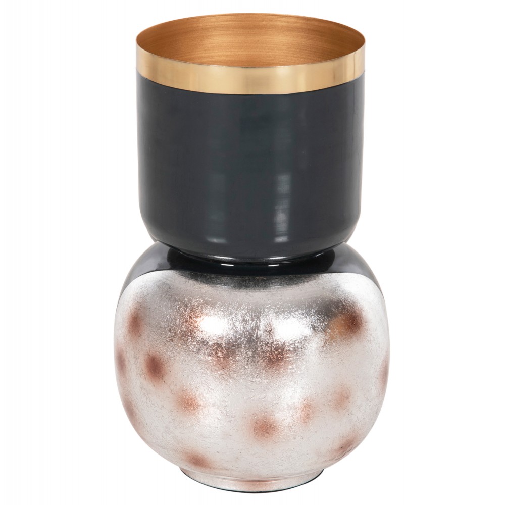 Διακοσμητικό βάζο επιτραπέζιο "LINGON" από μέταλλο σε χρώμα μπλέ ανθρακί/ασημί Φ21x37,5