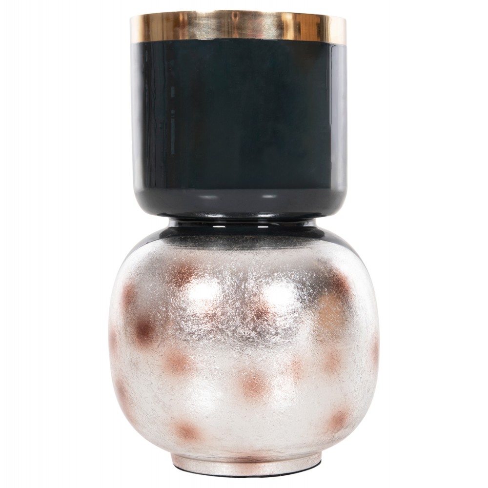 Διακοσμητικό βάζο επιτραπέζιο "LINGON" από μέταλλο σε χρώμα μπλέ ανθρακί/ασημί Φ21x37,5