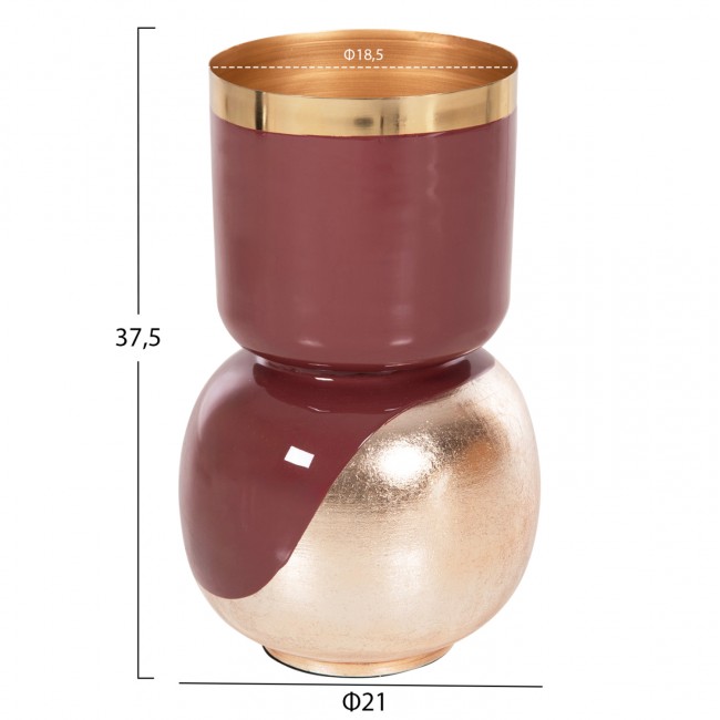 Διακοσμητικό βάζο επιτραπέζιο "LINGON" από μέταλλο σε χρώμα κερασί/χρυσό περλέ Φ21x37,5