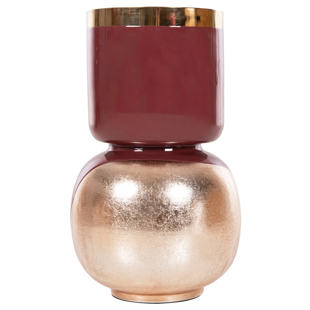 Διακοσμητικό βάζο επιτραπέζιο "LINGON" από μέταλλο σε χρώμα κερασί/χρυσό περλέ Φ21x37,5