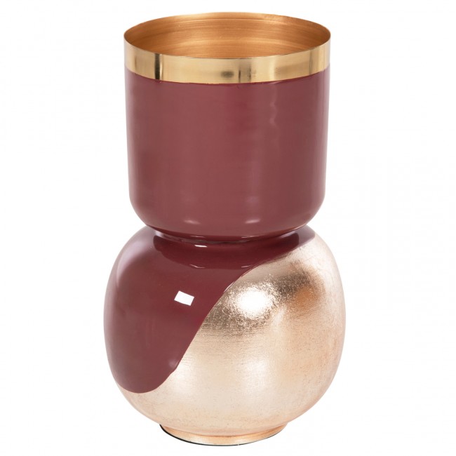 Διακοσμητικό βάζο επιτραπέζιο "LINGON" από μέταλλο σε χρώμα κερασί/χρυσό περλέ Φ21x37,5