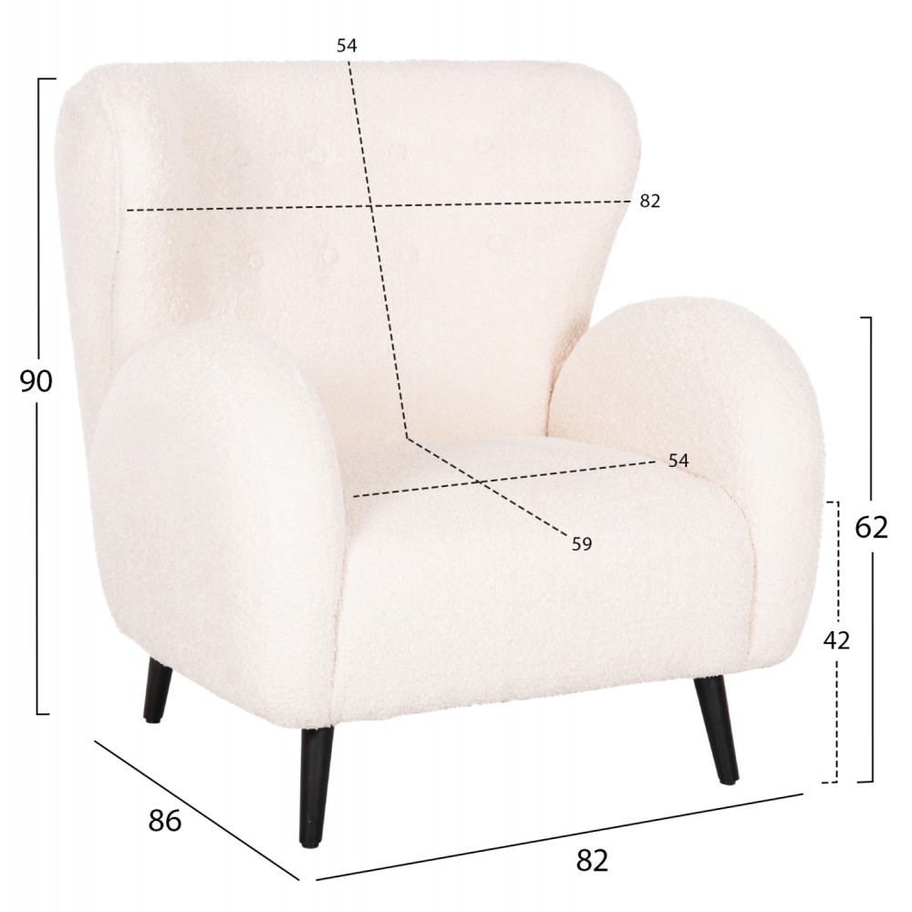 Πολυθρόνα "KRYLY" από ύφασμα μπουκλέ/ξύλο σε χρώμα εκρού/μαύρο 83x87x89