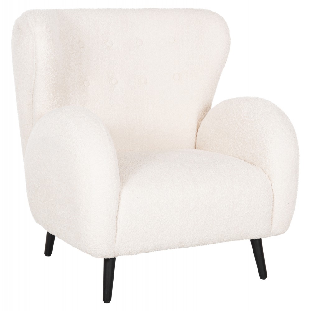 Πολυθρόνα "KRYLY" από ύφασμα μπουκλέ/ξύλο σε χρώμα εκρού/μαύρο 83x87x89