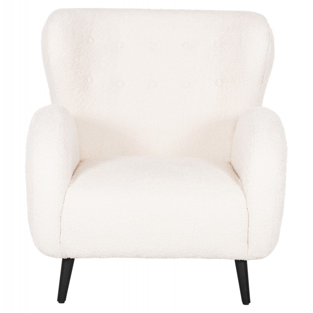 Πολυθρόνα "KRYLY" από ύφασμα μπουκλέ/ξύλο σε χρώμα εκρού/μαύρο 83x87x89