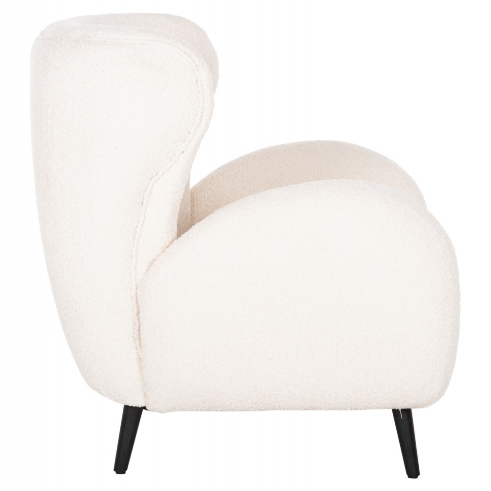 Πολυθρόνα "KRYLY" από ύφασμα μπουκλέ/ξύλο σε χρώμα εκρού/μαύρο 83x87x89