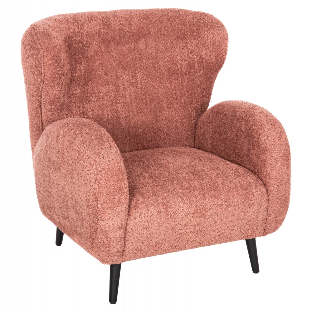 Πολυθρόνα "KRYLY" από ύφασμα μπουκλέ/ξύλο σε χρώμα ροζ/μαύρο 83x87x89