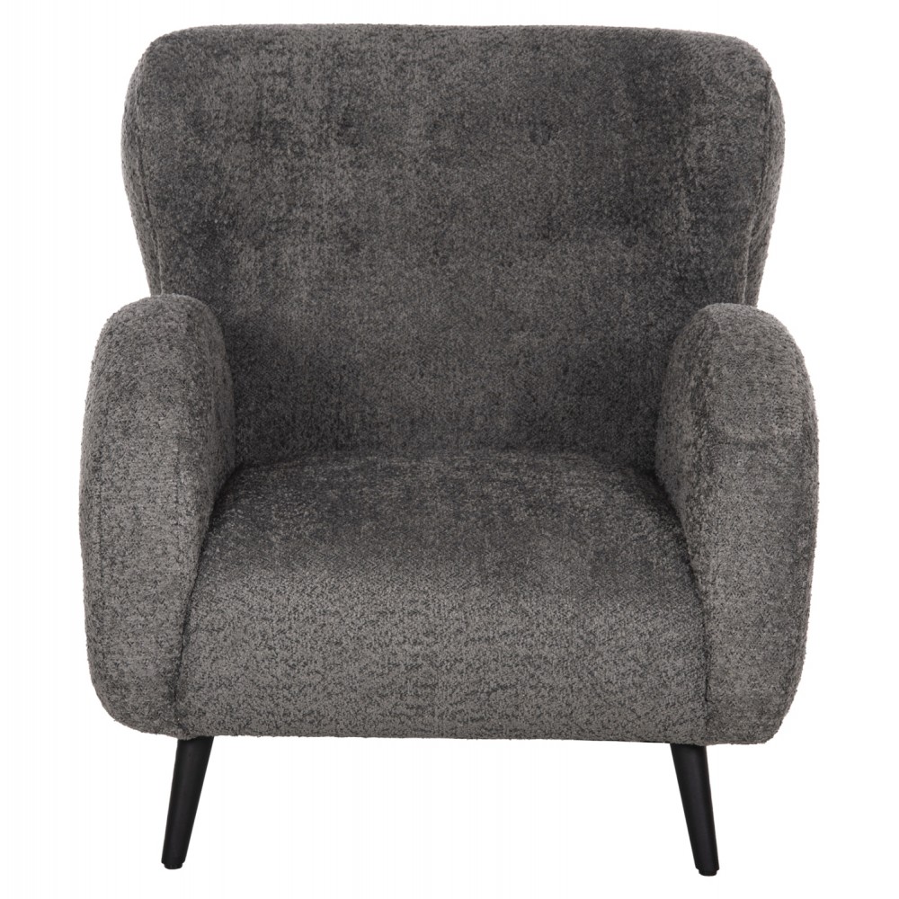 Πολυθρόνα "KRYLY" από ύφασμα μπουκλέ/ξύλο σε χρώμα γκρι/μαύρο 83x87x89