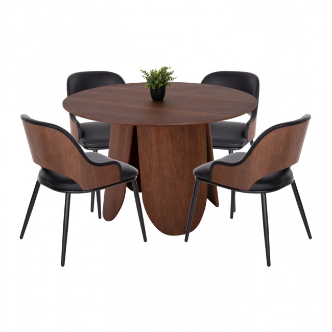 Σετ τραπεζαρίας 5τμχ από μέταλλο/τεχνόδερμα σε χρώμα μαύρο/καρυδί Φ120x75