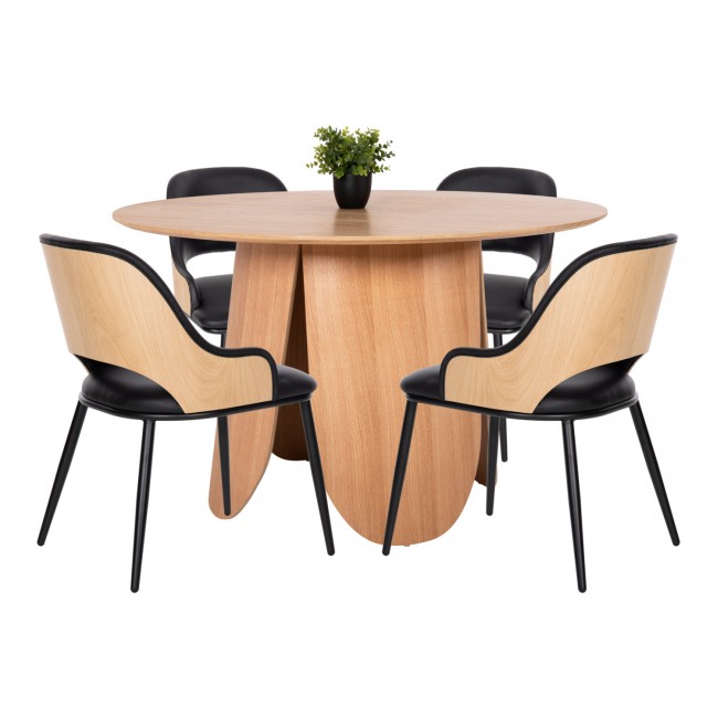 Σετ τραπεζαρίας 5τμχ από μέταλλο/τεχνόδερμα σε χρώμα μαύρο/φυσικό Φ120x75