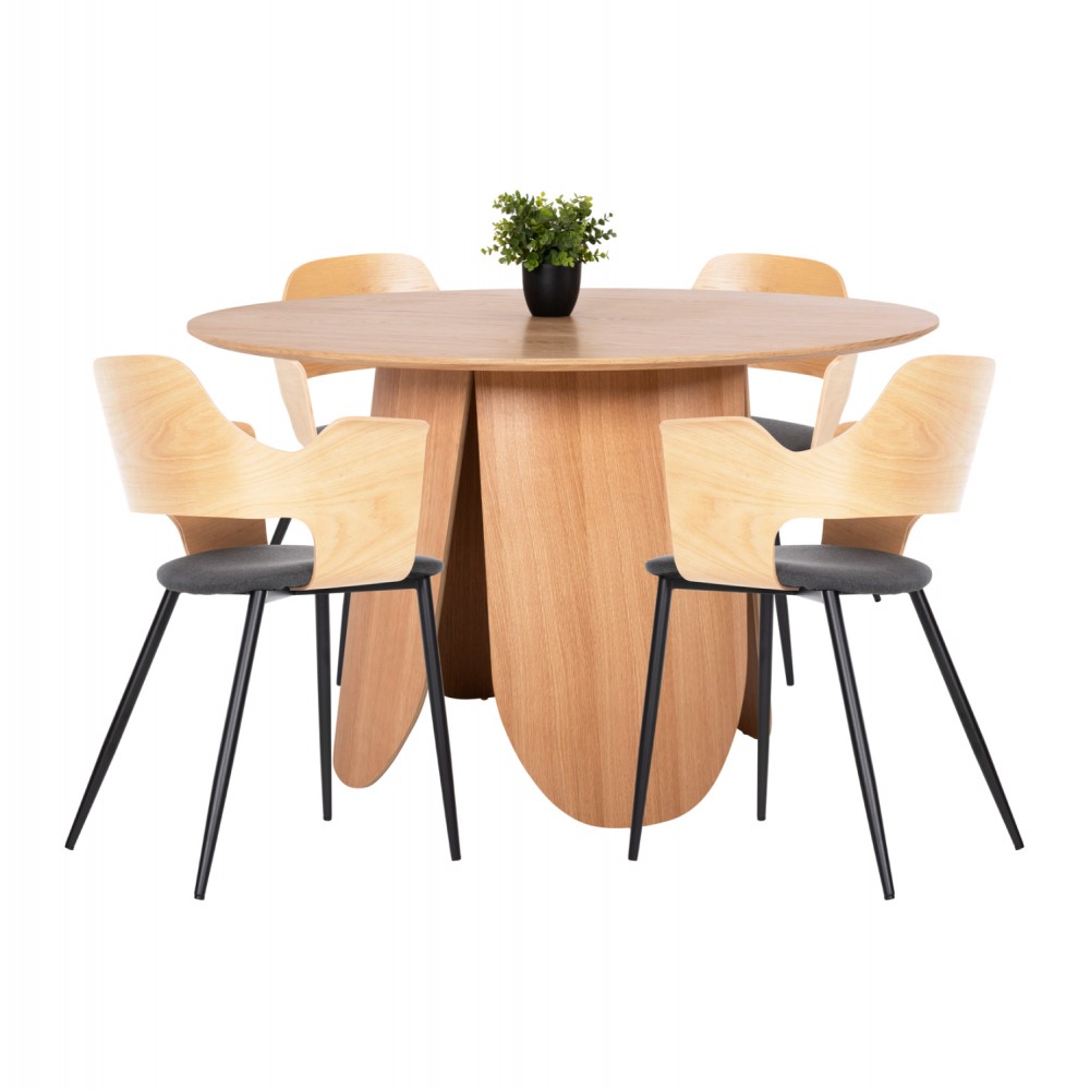 Σετ τραπεζαρίας 5τμχ από μέταλλο/ύφασμα σε χρώμα μαύρο/φυσικό Φ120x75