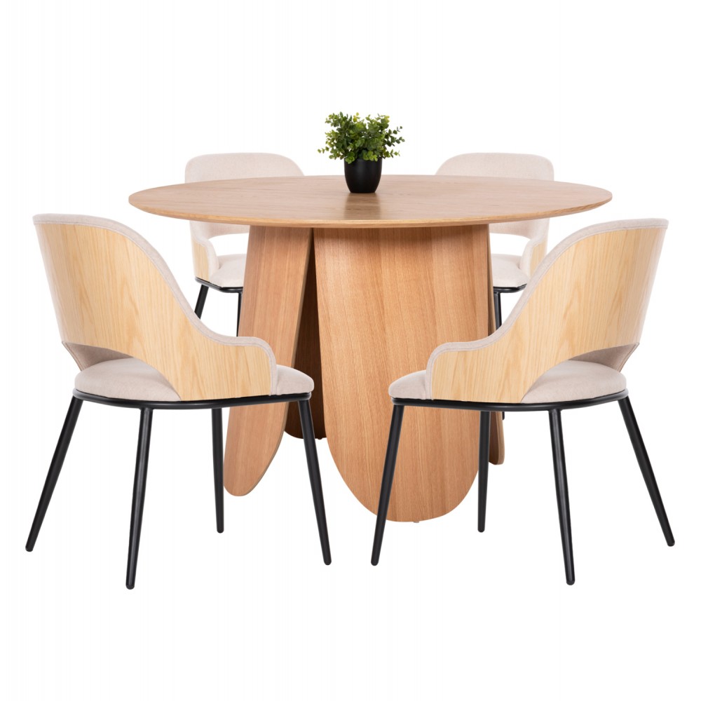 Σετ τραπεζαρίας 5τμχ από μέταλλο/ύφασμα σε χρώμα μαύρο/φυσικό Φ120x75