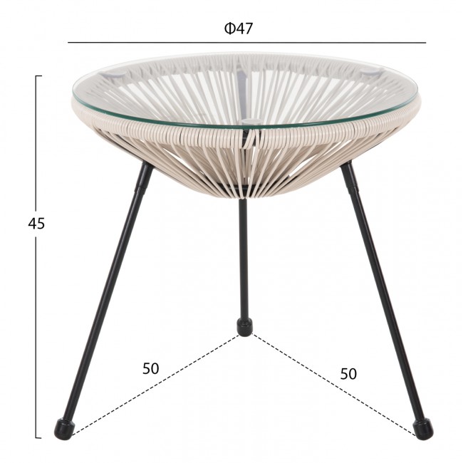 Τραπέζι βοηθητικό "ALLEGRA" από μέταλλο/rattan σε μαύρο/dark olive χρώμα Φ47x45