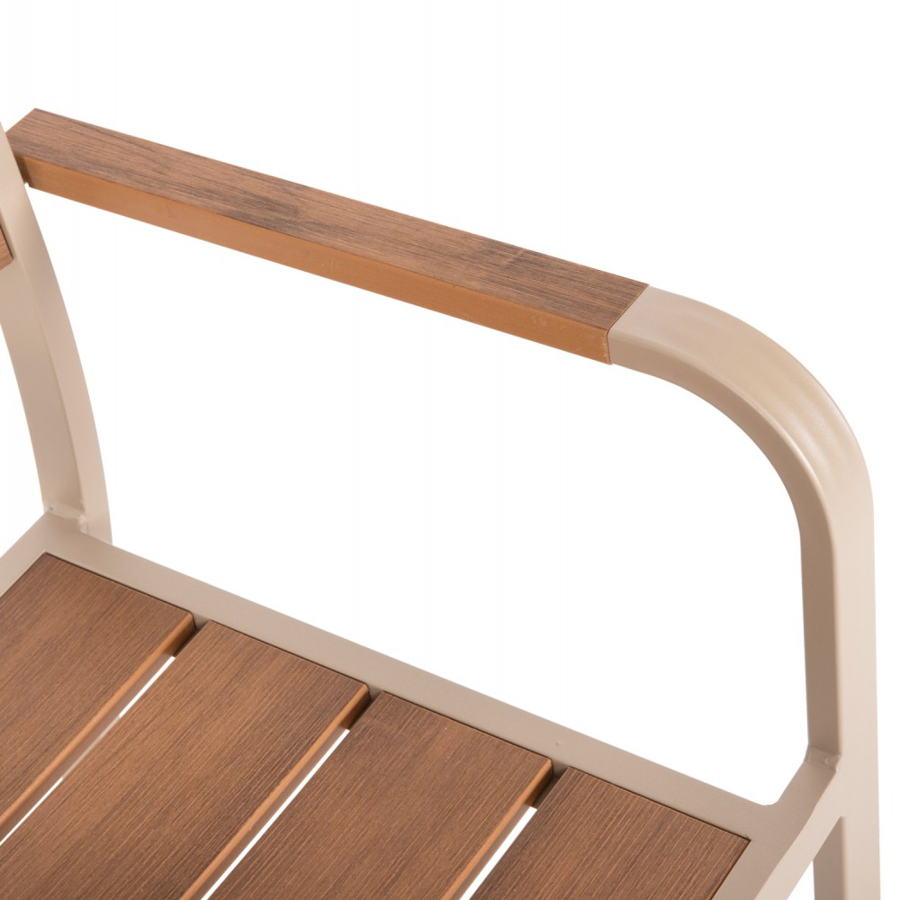 Πολυθρόνα "SAGA" από αλουμινίου/polywood σε χρώμα σαμπανί/φυσικό 55x52x86