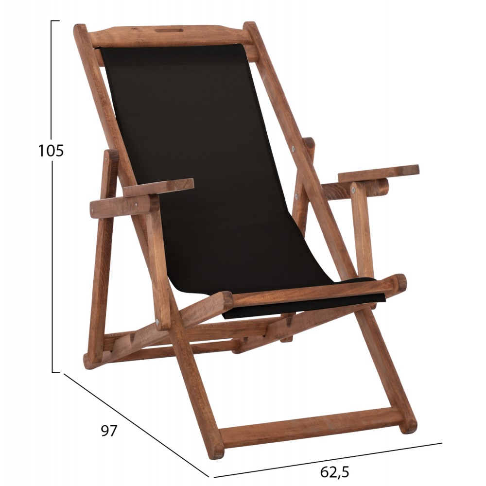 Σεζλόνγκ "ΛΗΜΝΟΣ" από μασίφ ξύλο οξιάς/PVC σε χρώμα καρυδί/μαύρο 62,5x97x105