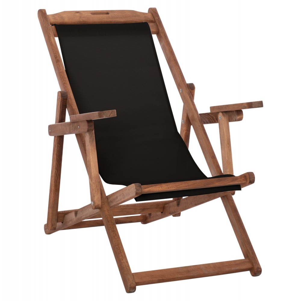 Σεζλόνγκ "ΛΗΜΝΟΣ" από μασίφ ξύλο οξιάς/PVC σε χρώμα καρυδί/μαύρο 62,5x97x105