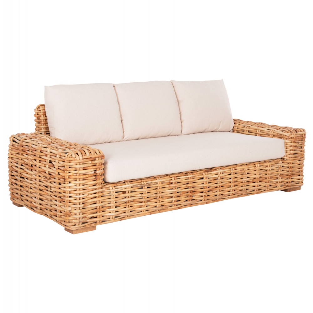 Καναπές εξωτερικού χώρου "TROPEL" από ραττάν σε φυσικό/λευκό χρώμα 216x88x70-85