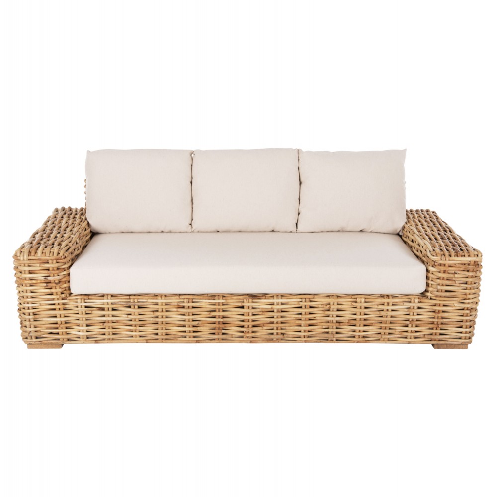 Καναπές εξωτερικού χώρου "TROPEL" από ραττάν σε φυσικό/λευκό χρώμα 216x88x70-85