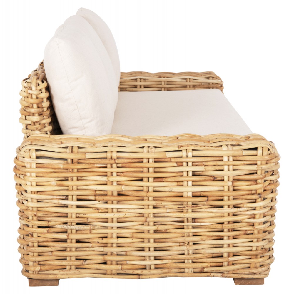 Καναπές εξωτερικού χώρου "TROPEL" από ραττάν σε φυσικό/λευκό χρώμα 216x88x70-85