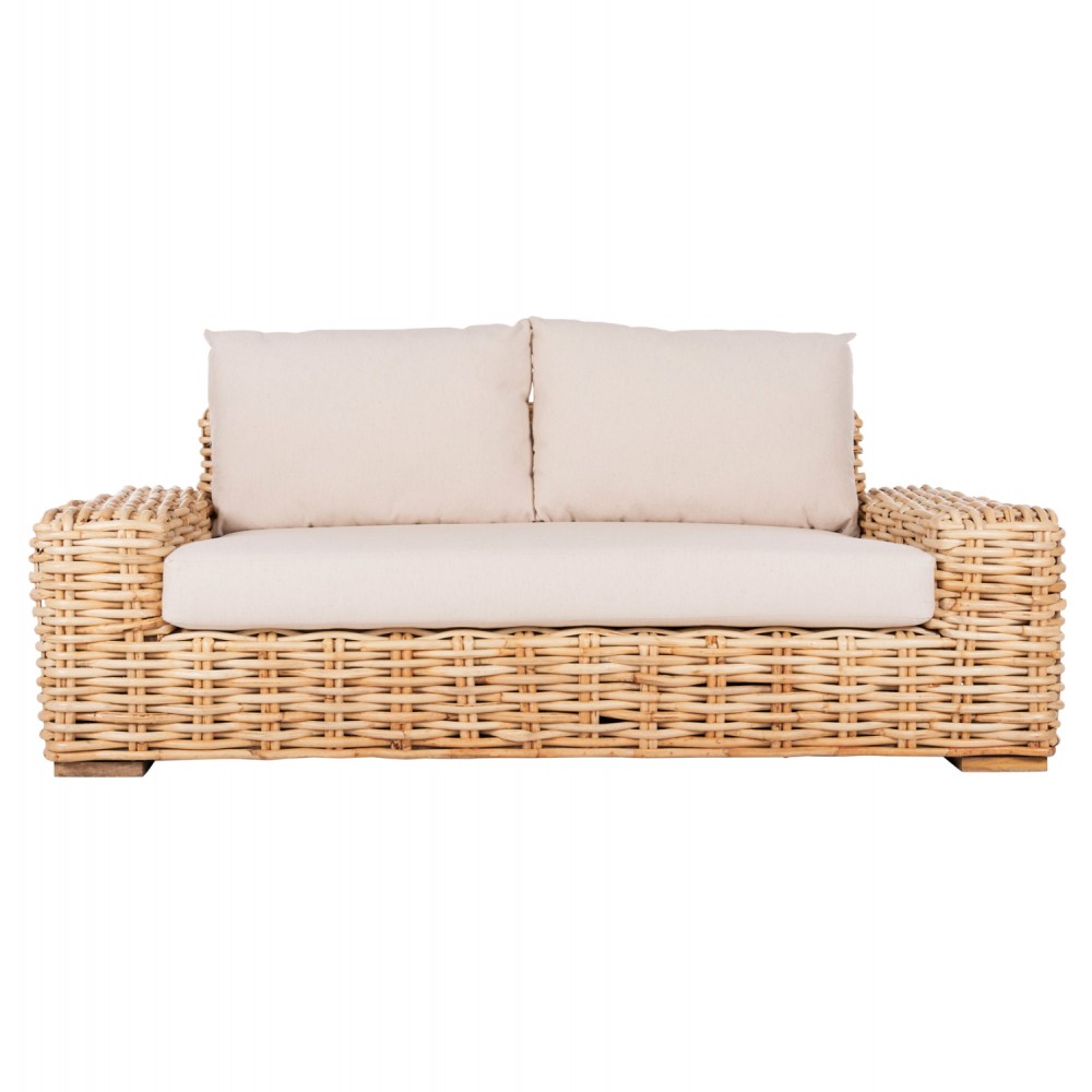 Καναπές εξωτερικού χώρου "TROPEL" από ραττάν σε φυσικό/λευκό χρώμα 192x88x70-85