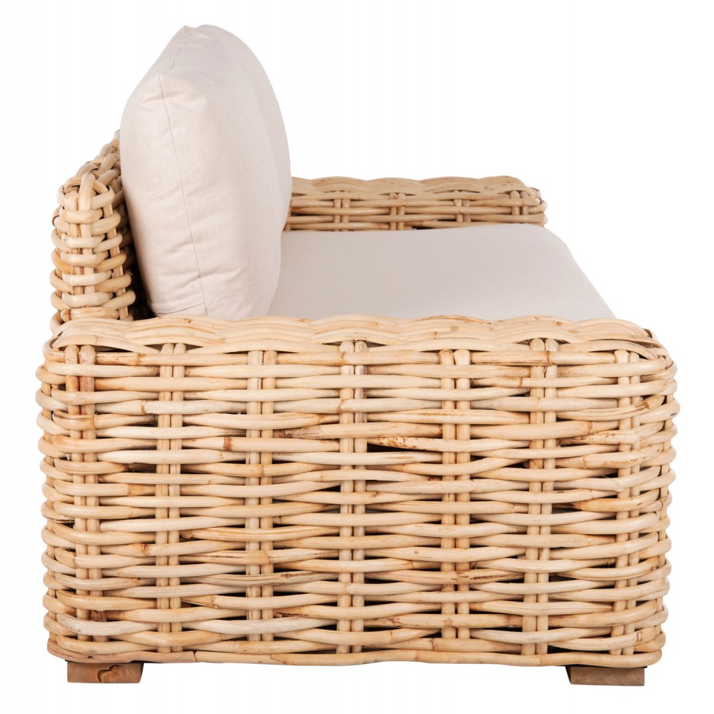 Καναπές εξωτερικού χώρου "TROPEL" από ραττάν σε φυσικό/λευκό χρώμα 192x88x70-85