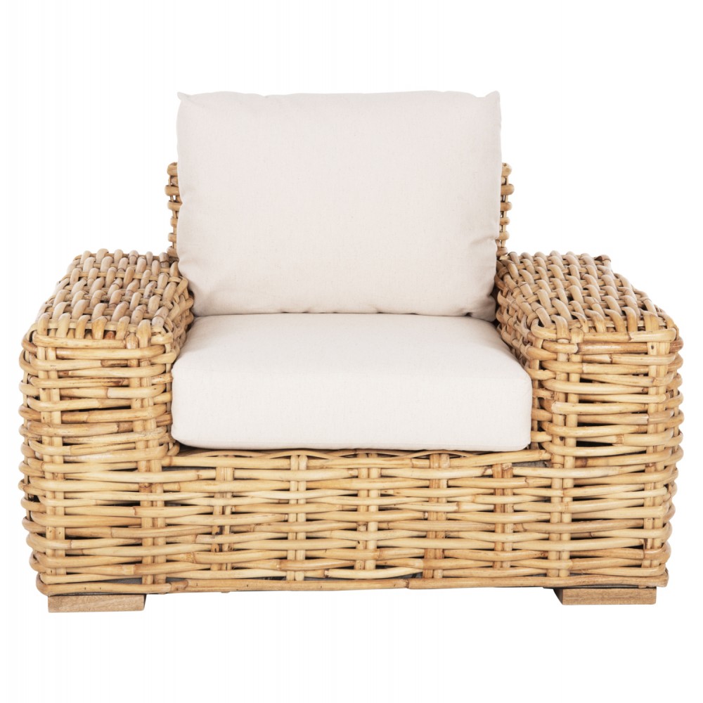 Πολυθρόνα  εξωτερικού χώρου "TROPEL" από ραττάν σε φυσικό/λευκό χρώμα 110x88x70-85