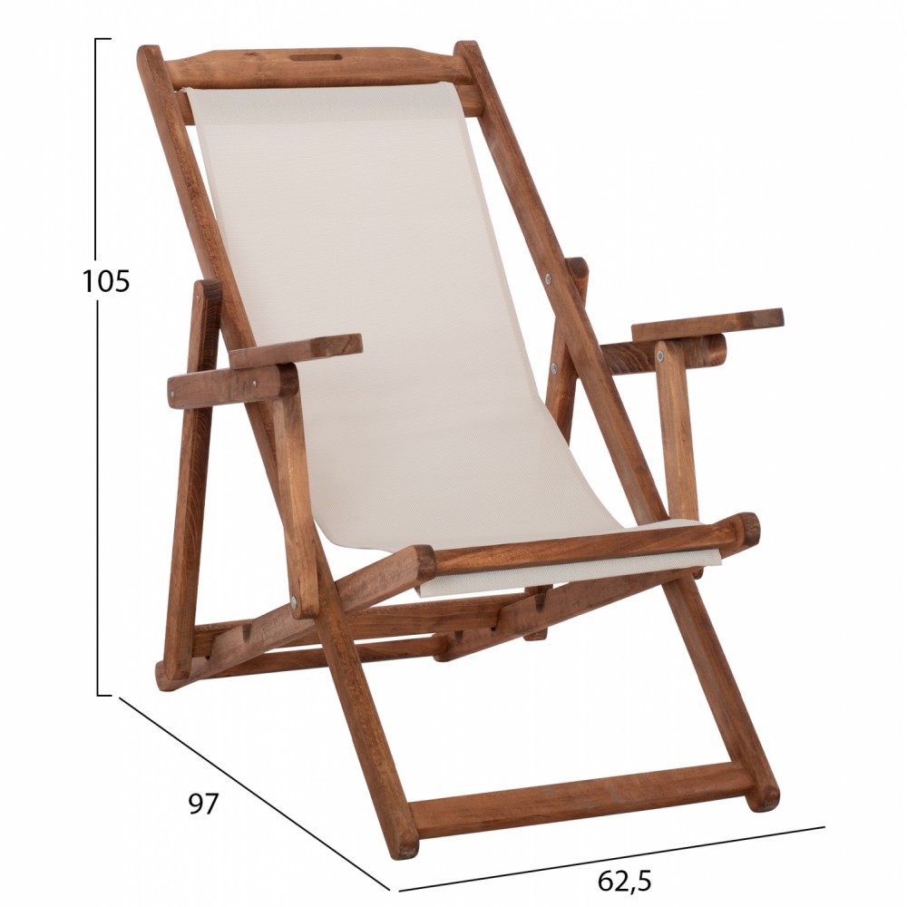 Σεζλόνγκ "ΛΗΜΝΟΣ" από μασίφ ξύλο οξιάς/PVC σε χρώμα καρυδί/εκρού 62,5x97x105