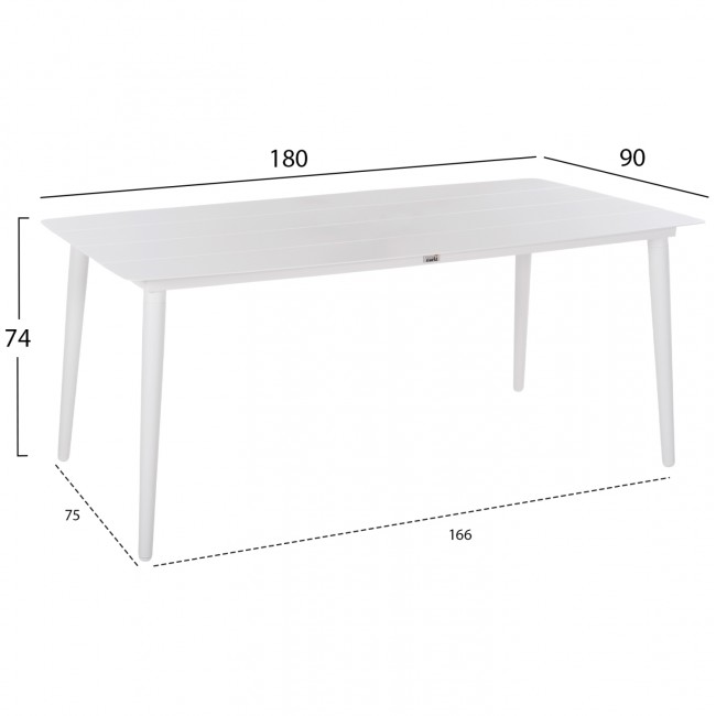 Τραπέζι "JEROM" από αλουμίνιο σε λευκό χρώμα 180x90x74