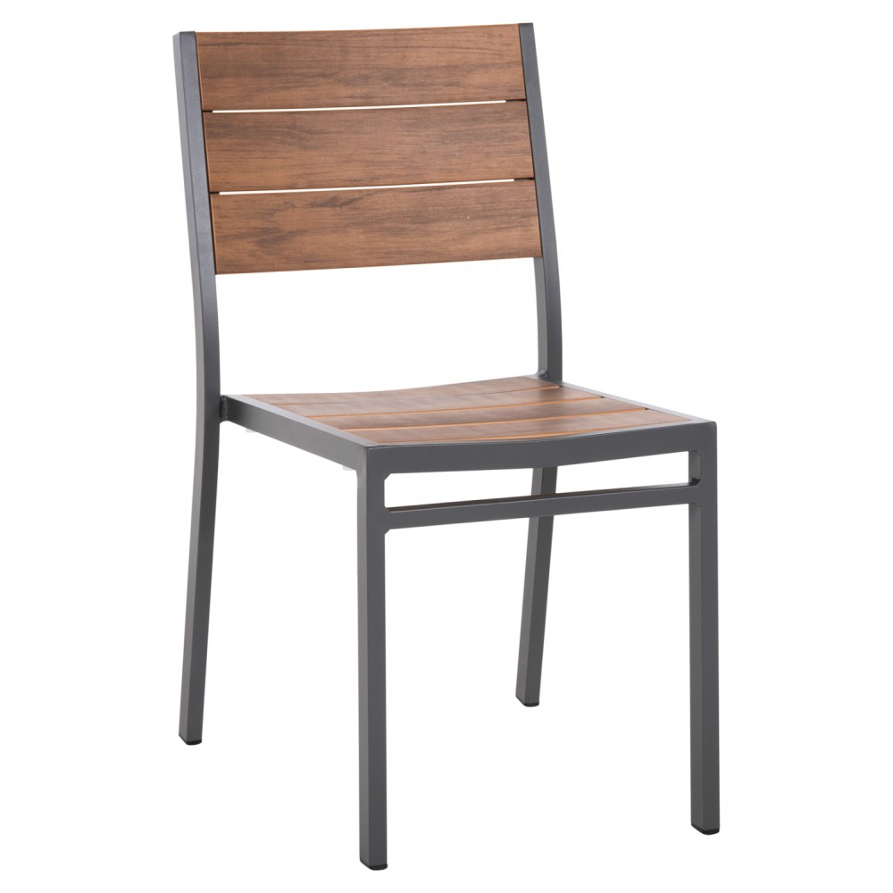 Καρέκλα "SAGA" από αλουμίνιο/polywood σε χρώμα σκούρο γκρι/καρυδί 46x52x86