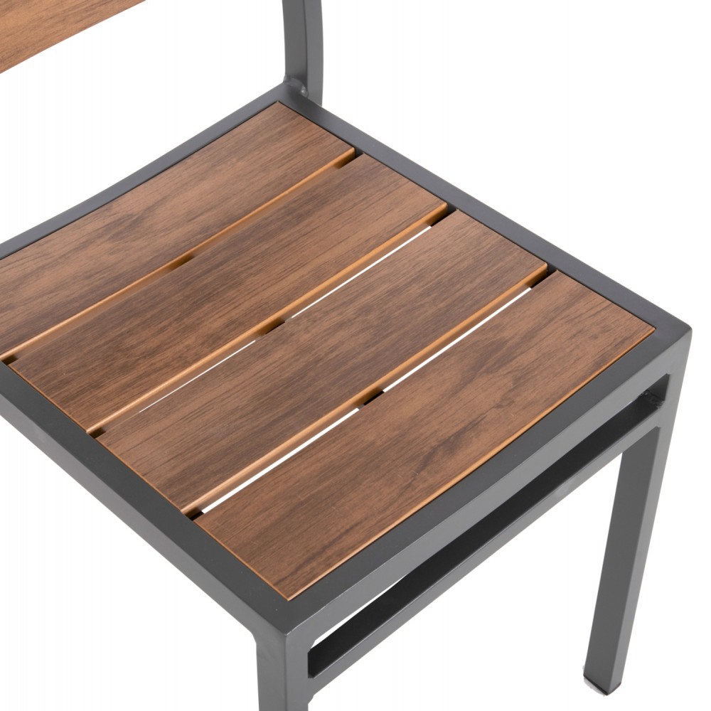 Καρέκλα "SAGA" από αλουμίνιο/polywood σε χρώμα σκούρο γκρι/καρυδί 46x52x86