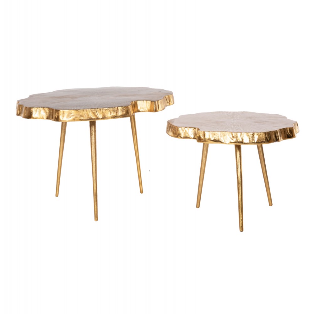 Τραπέζια σαλονιού 2τμχ "ANGUL" από μέταλλο σε χρώμα χρυσό/μαύρο/λευκό 62x62x44