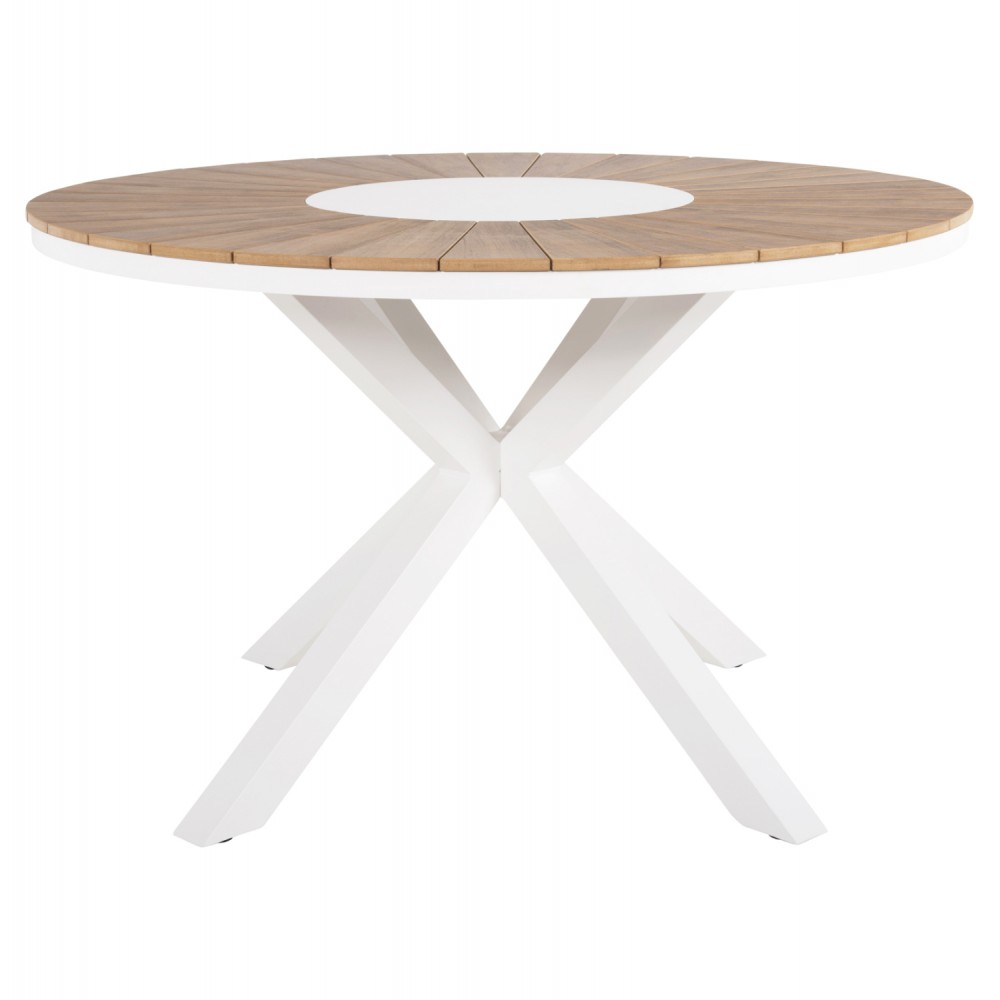 Τραπέζι στρόγγυλο ''MORIL'' από αλουμίνιο/ξύλο σε λευκό/φυσικό χρώμα Φ120x74