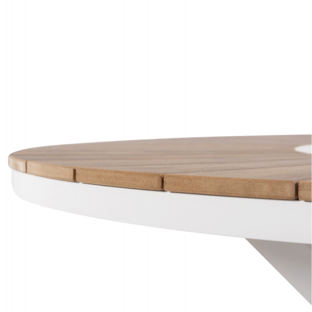 Τραπέζι στρόγγυλο ''MORIL'' από αλουμίνιο/ξύλο σε λευκό/φυσικό χρώμα Φ120x74