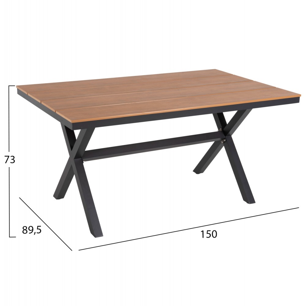 Τραπέζι ''TAWNEE'' από αλουμίνιο/ξύλο σε ανθρακί/φυσικό χρώμα 150x89,5x73