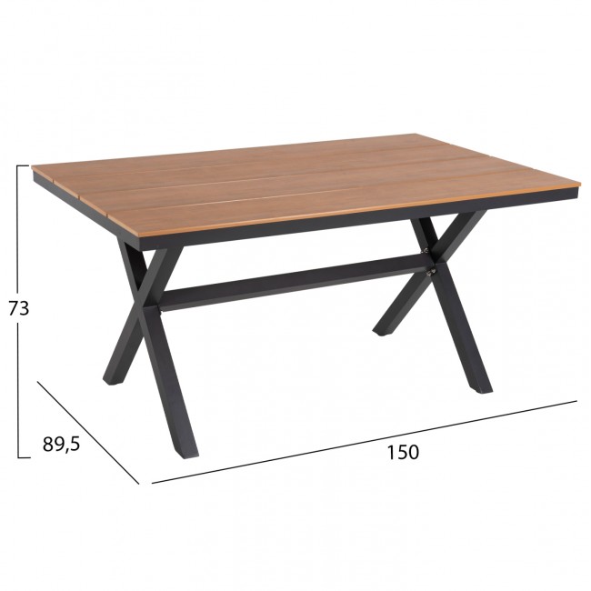 Τραπέζι ''TAWNEE'' από αλουμίνιο/ξύλο σε ανθρακί/φυσικό χρώμα 150x89,5x73